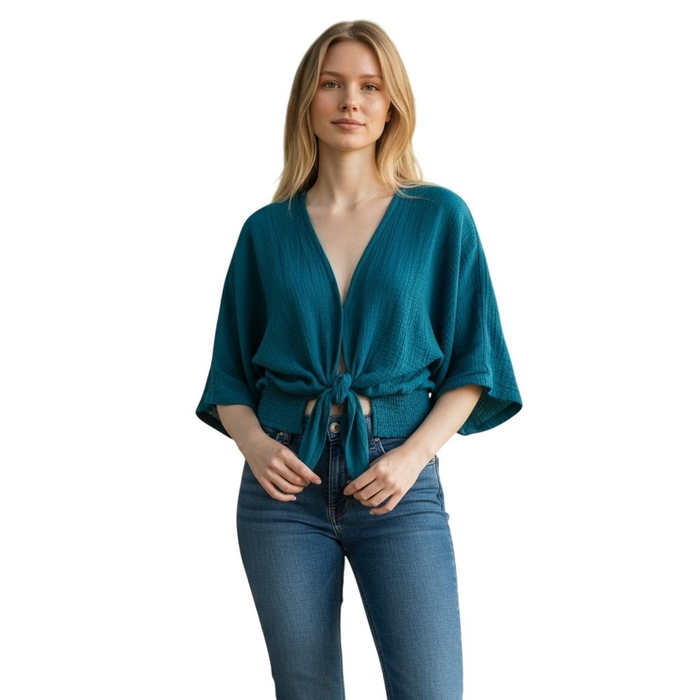 Anthropologie Floreat Sage Green Chiffon Wrap Blouse XL Flutter Sleeve Boho Top
